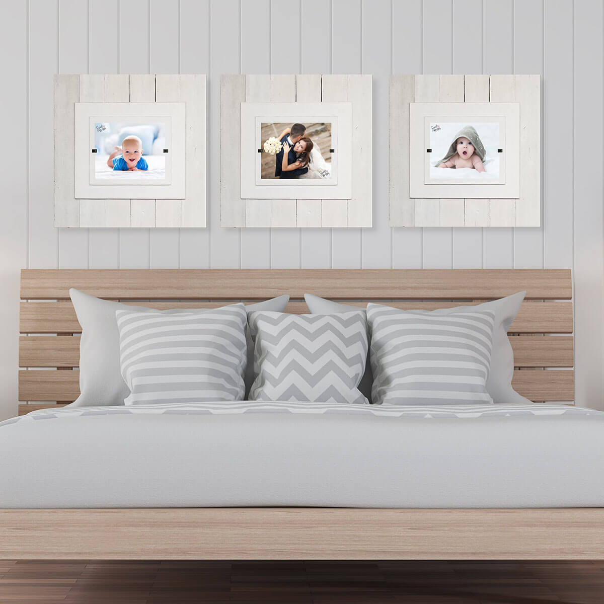 White Washed Beveled Frames for Cohesive Display