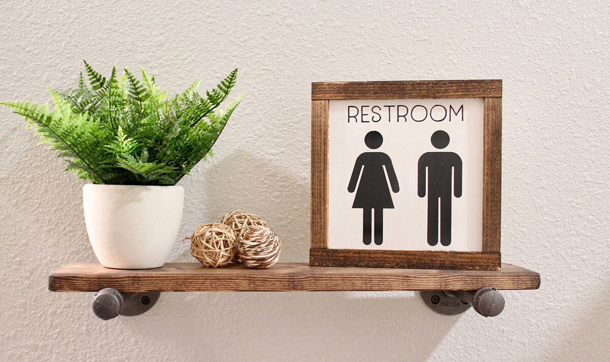 Rustic Wood Farmhouse Restroom Sign