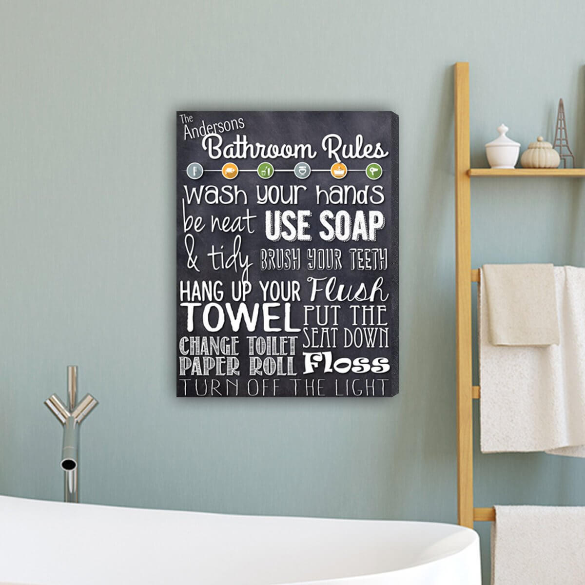Personalized Bathroom Rules Canvas Sign
