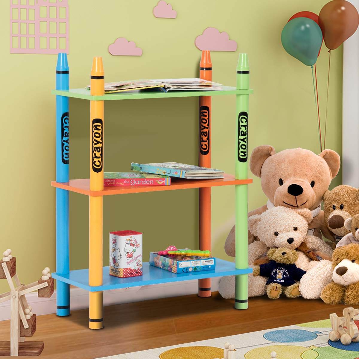 Three-Tier Crayon Shelves Storage Idea