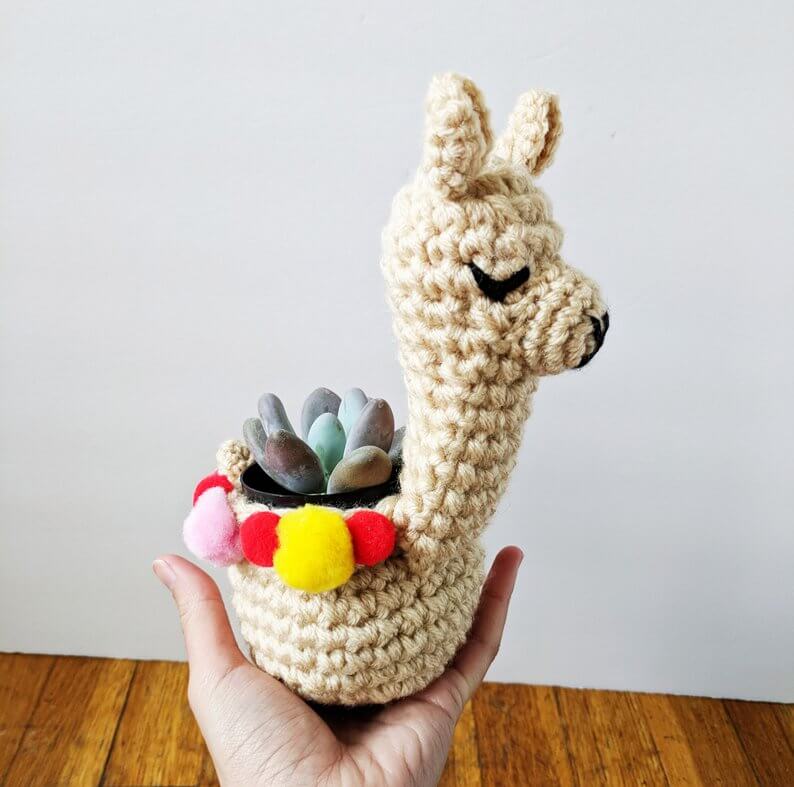 Crochet-at-Home Llama Plant Sleeve
