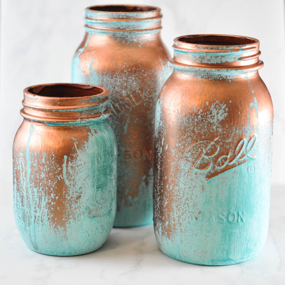 Antique Patina Metal Look Mason Jar