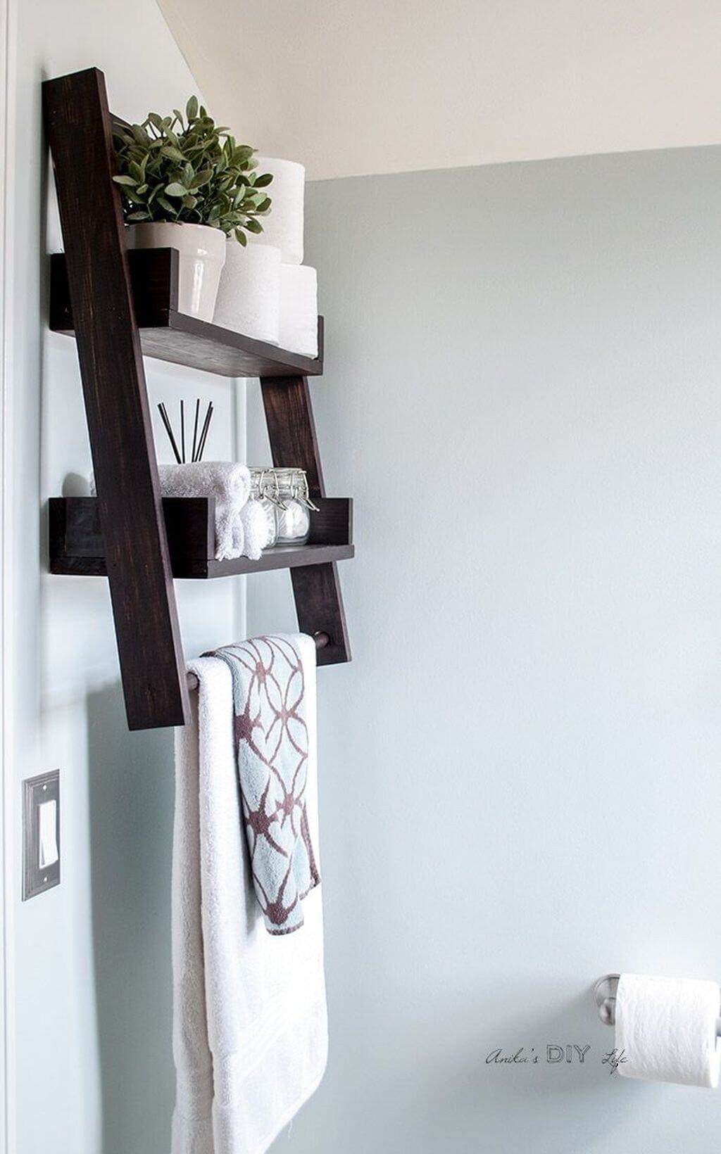 Wooden Floating Ladder Shelf