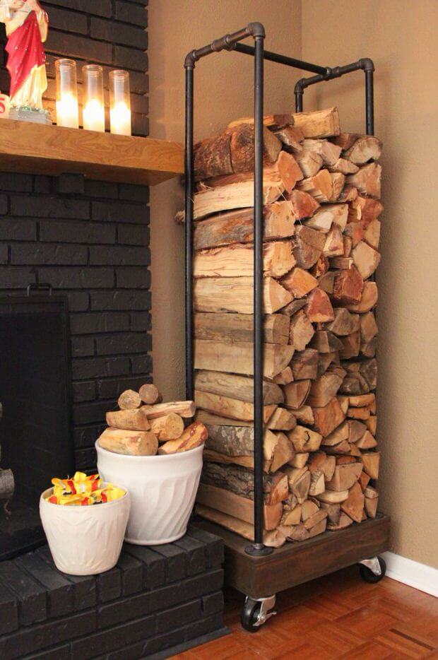 Inventive Firewood Holder with Plumping Pipes