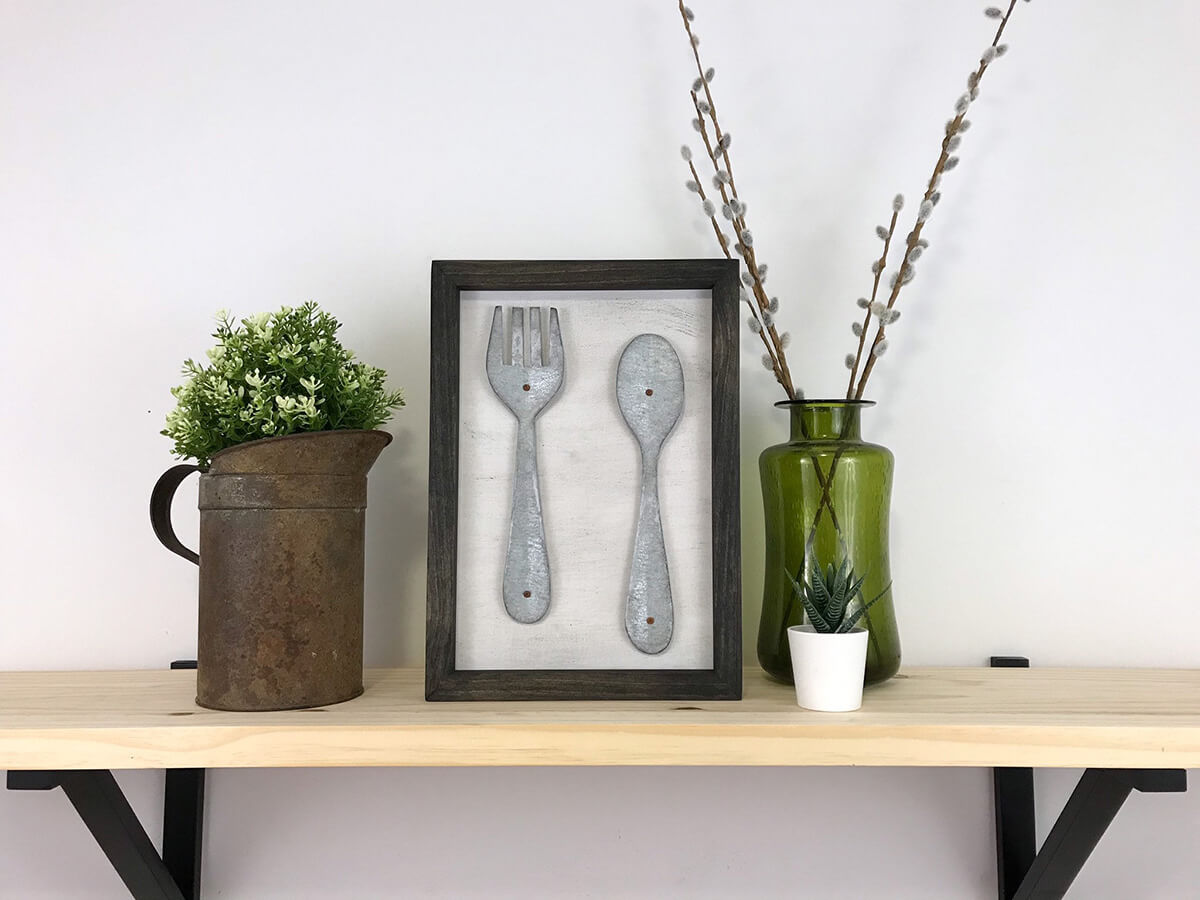 Framed Metal Fork and Spoon