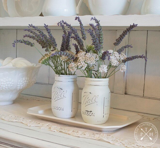 White Washed Rustic Wildflower Jars