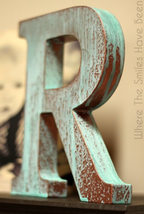 Faux Copper Aged Monogram with Paint