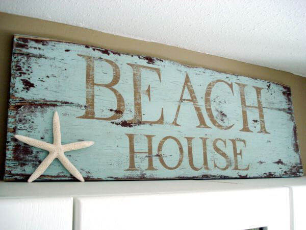 Blue Distressed Starfish Beach House Sign