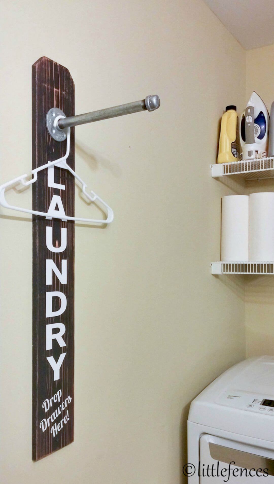 Wooden Laundry Room Sign with Clothes Hanger