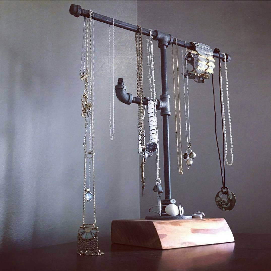 Handmade Jewelry Display Using Wood and Piping