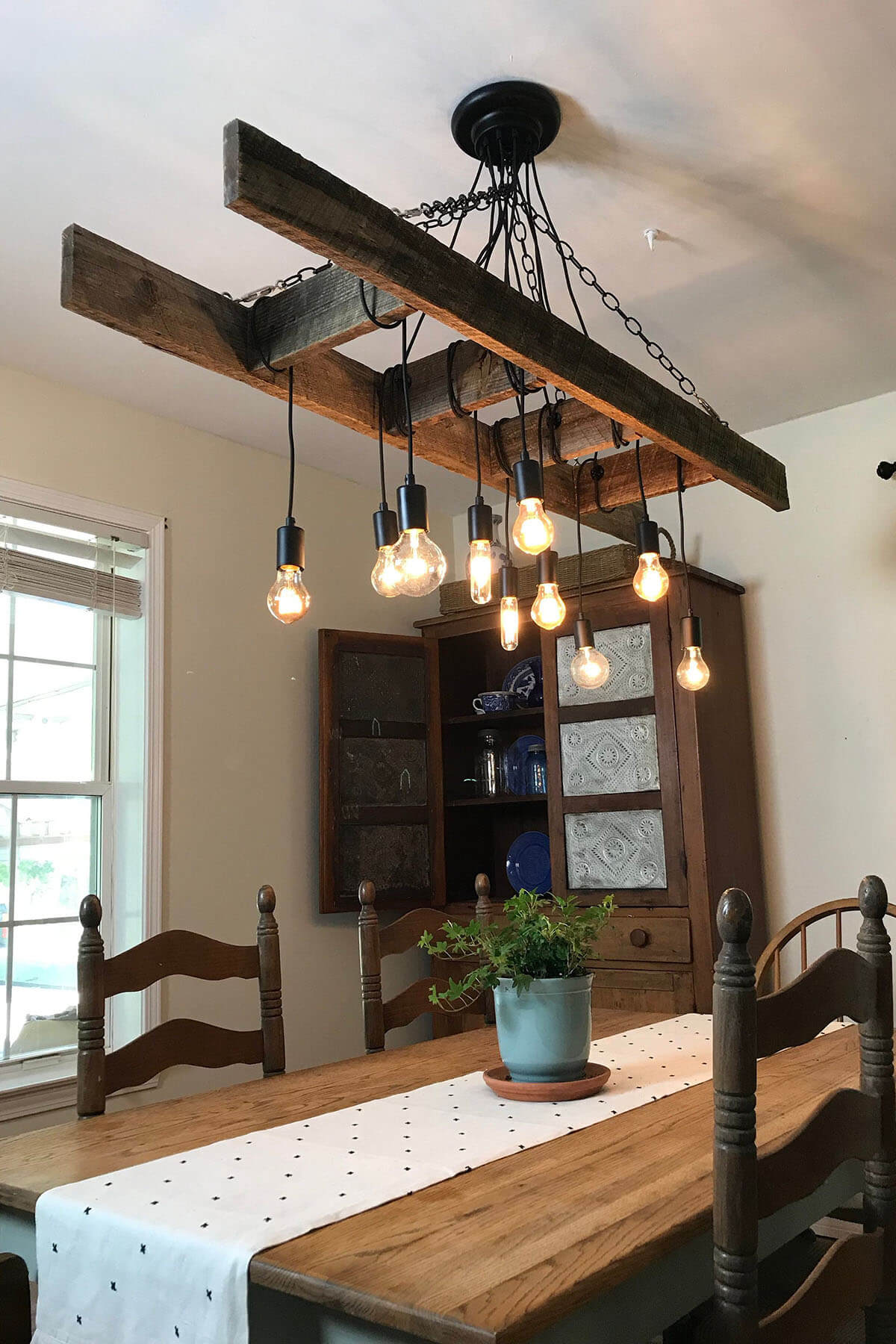 Vintage Farmhouse Chandelier Ladder with Edison Bulbs