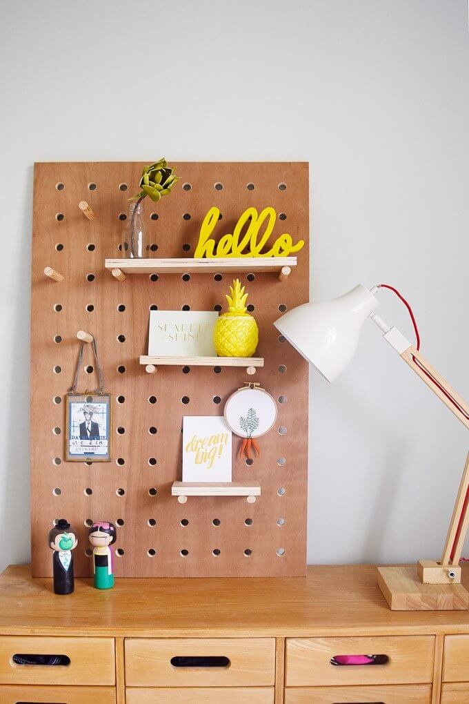 Moveable Peg Board Decorative Shelves