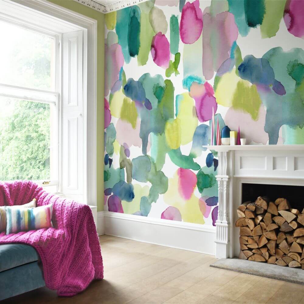 Watercolor Painted Living Room Mural