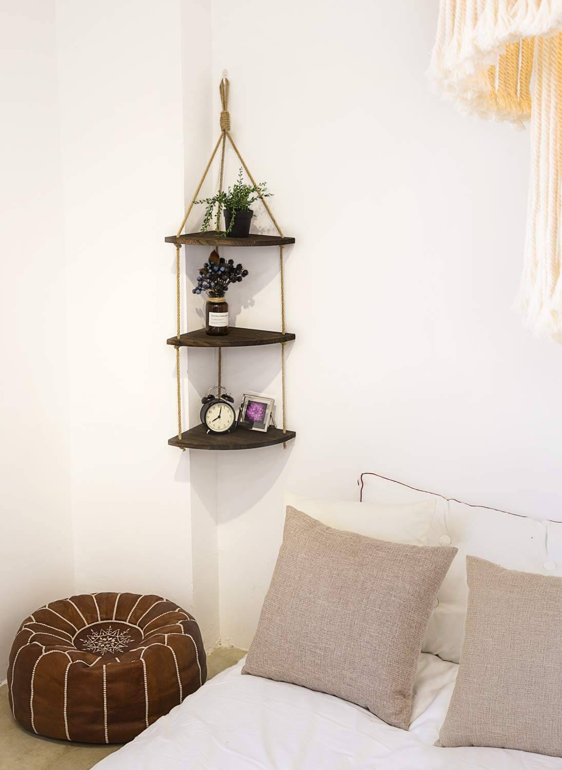Gorgeous Farmhouse Chic Rope Detail Corner Shelf Homebnc