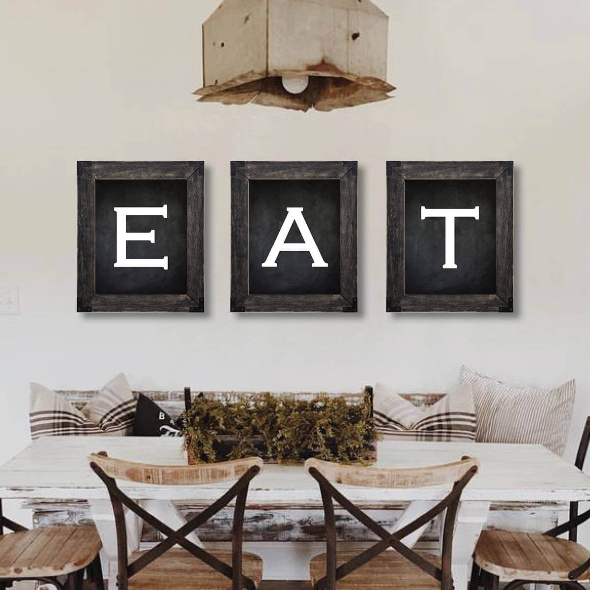 Farmhouse Decor Ideas: Rustic Black-Framed Dining Room Wall Art