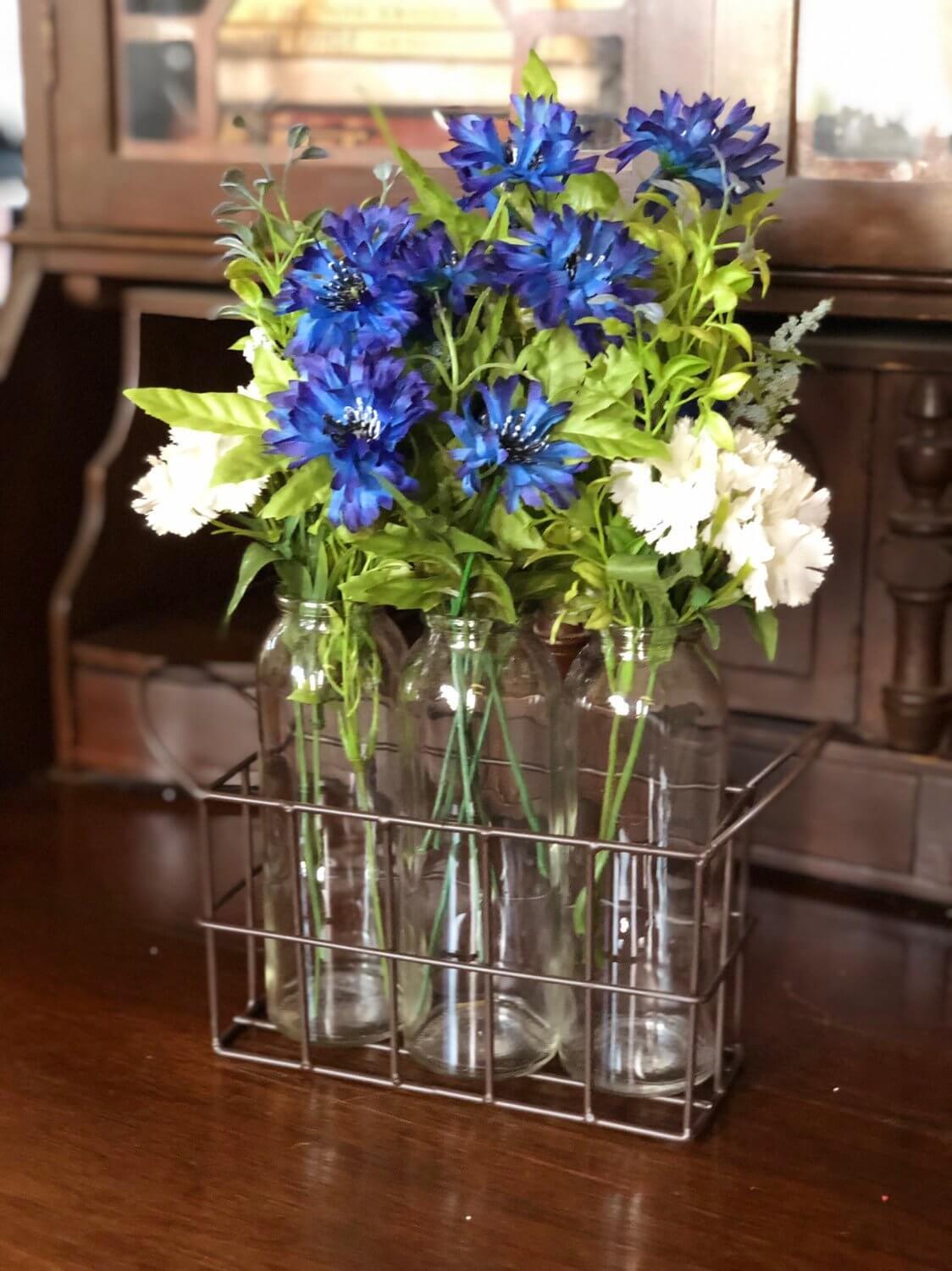 Wire Basket and Three-Vase Set