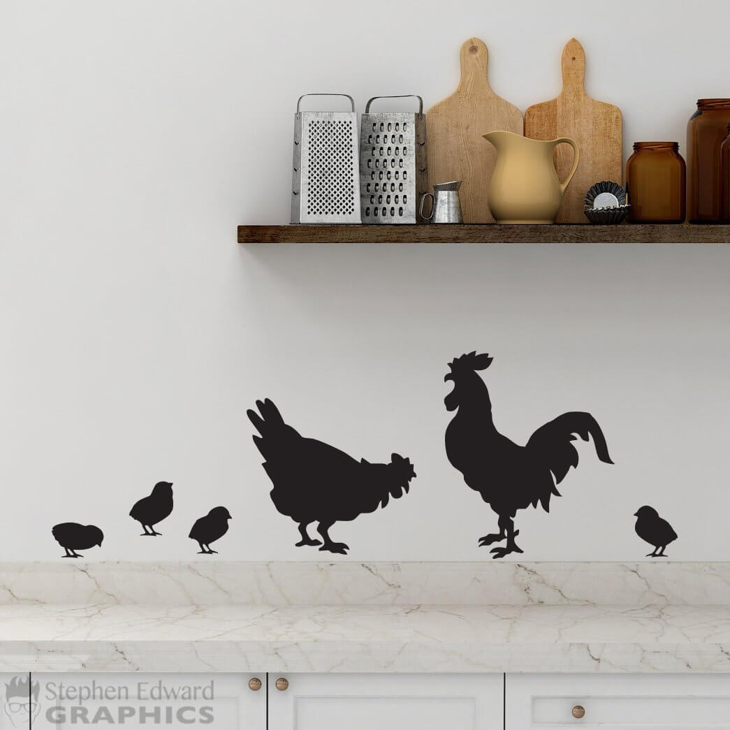 Family of Chickens Wall Decal for Kitchen Farmhouse Decor Ideas