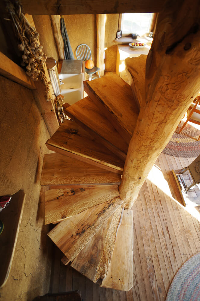 Rustic Wooden Spiral Cabin Stairwell