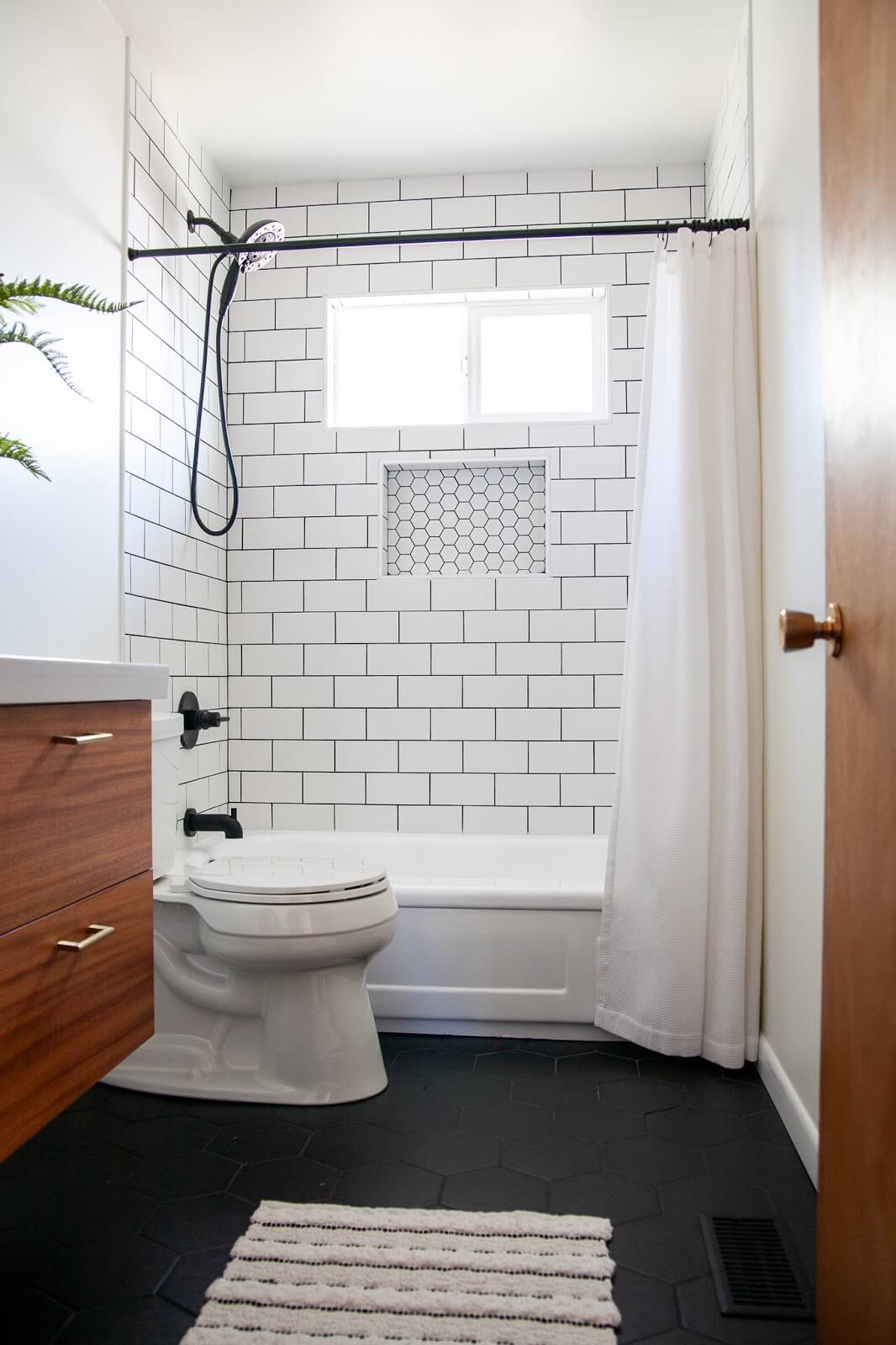 Bold Black Hexagon Tile Bathroom Flooring Design