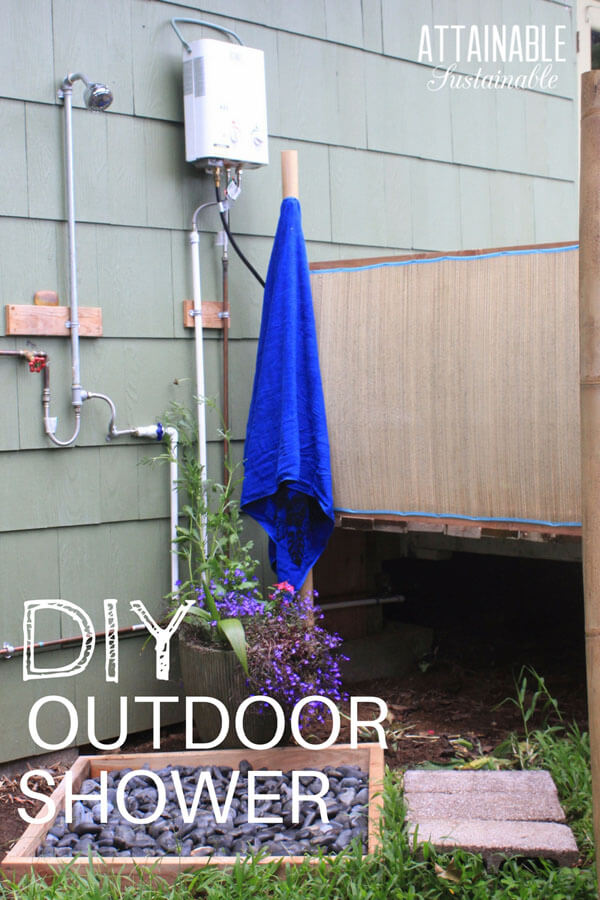 DIY Outdoor Shower Attached to Wall