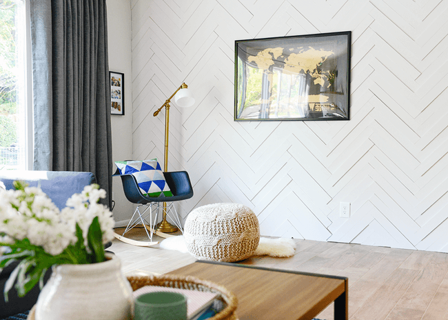 Chevron-Styled Textured Living Room Accent Wall Design