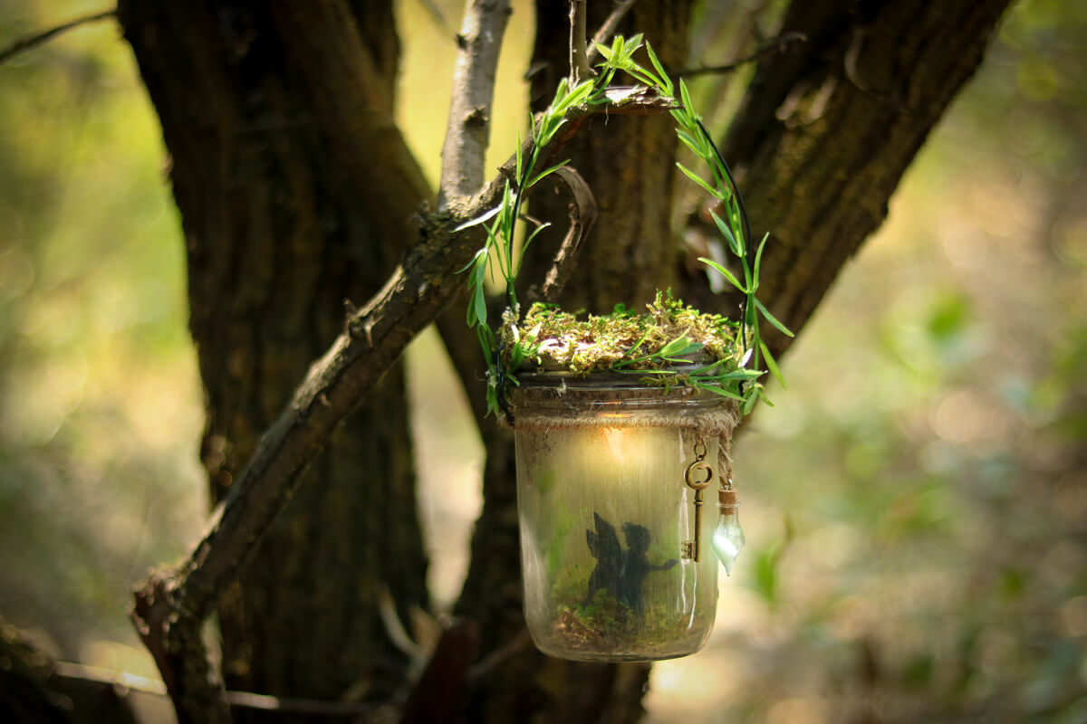 Fern and Moss Wrapped Fairy Jar