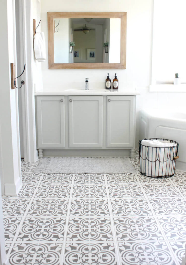 A Minimalist’s Dream Bathroom with Stenciled Tiles — Homebnc