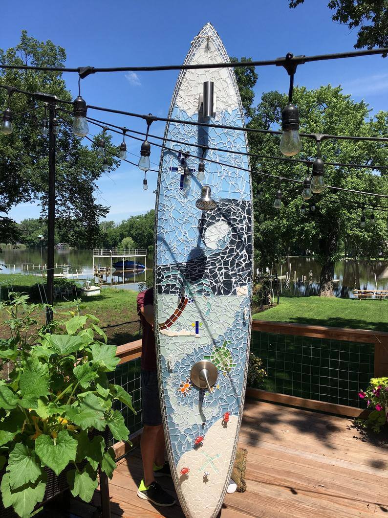 Outdoor Surfboard Shower on Patio