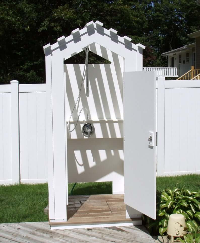 All White Wooden Outdoor Bathhouse