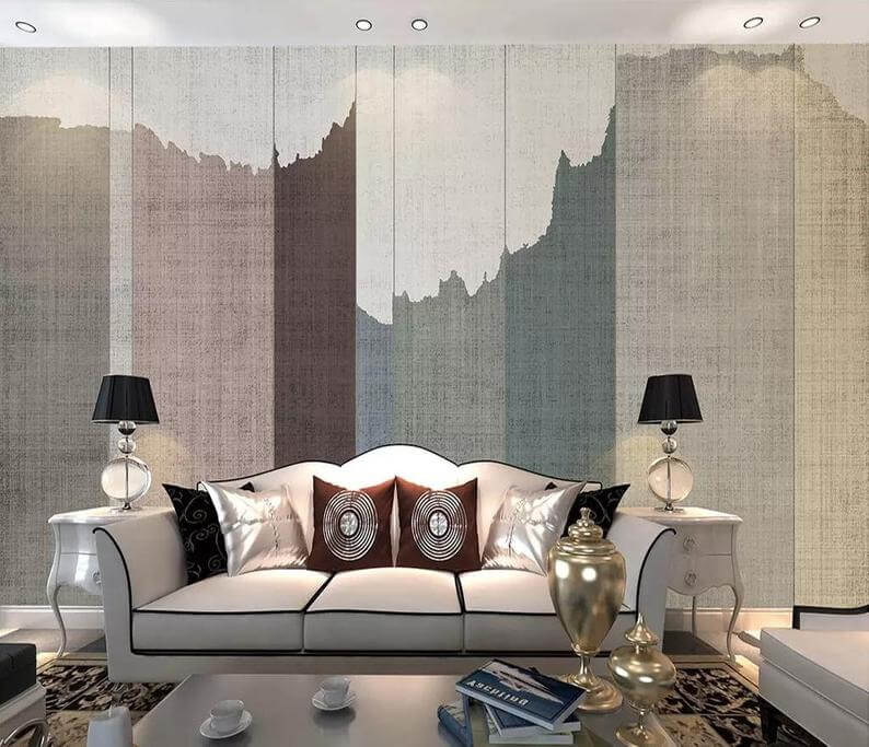 Fabric Wallpaper Panels with Abstract Mountain Range