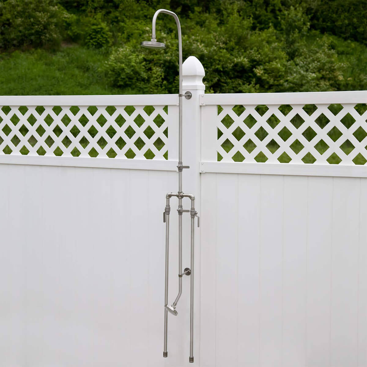 Simple Outdoor Shower Attached to Fence