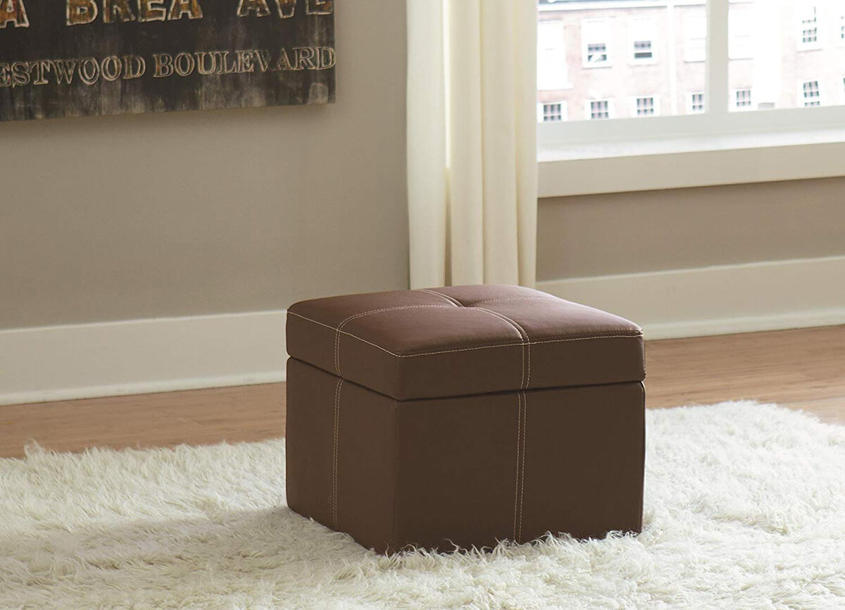 Small Faux Leather Square Ottoman