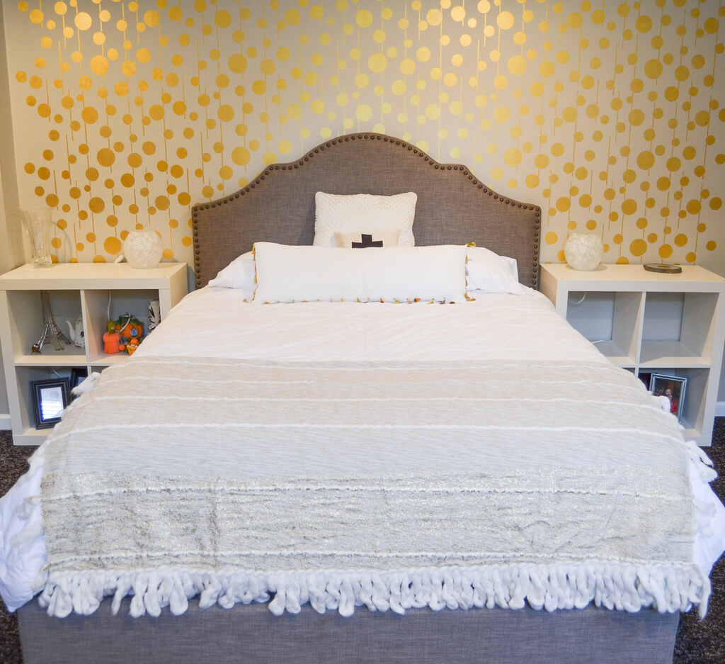 Gold Stenciled Bedroom Accent Wall