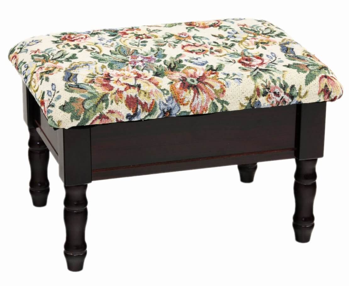 Padded Embroidered Floral Footstool with Storage