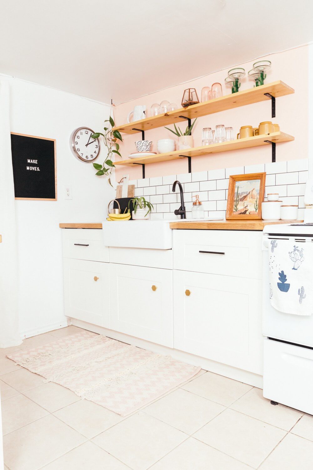 Exposed Shelving for the Basement Kitchen Area