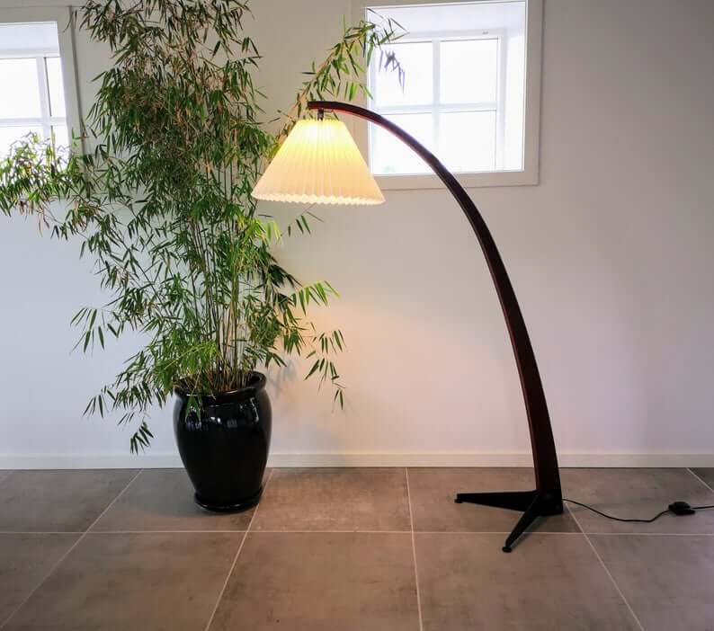 Dramatic Arched Floor Lamp with Pleated Lampshade