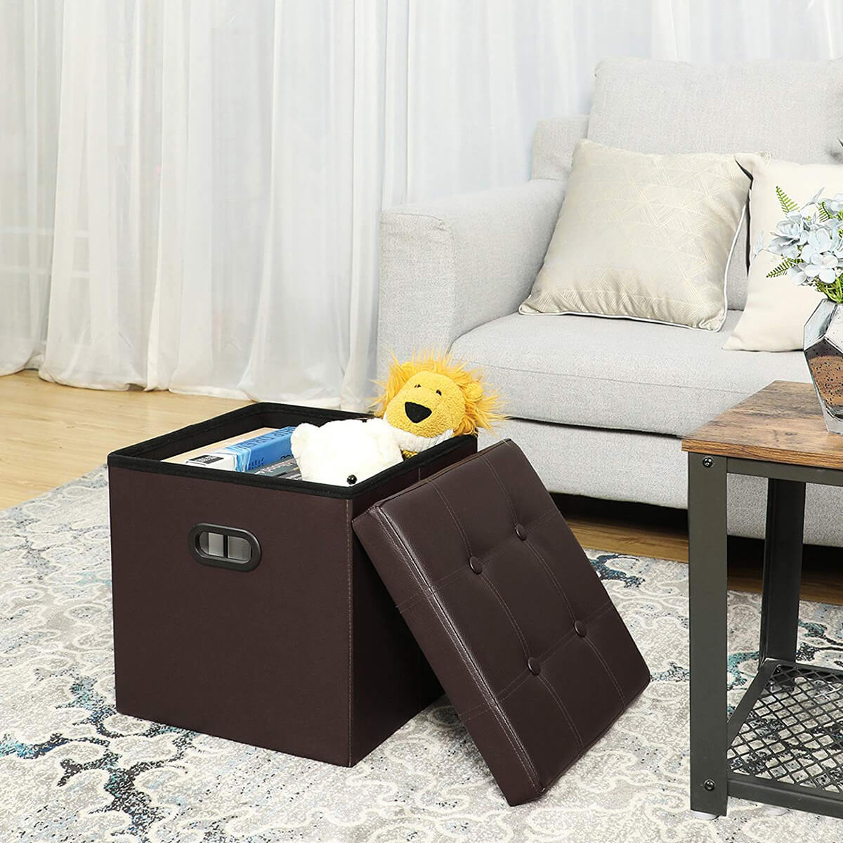 Portable Folding Storage Ottoman with Handles