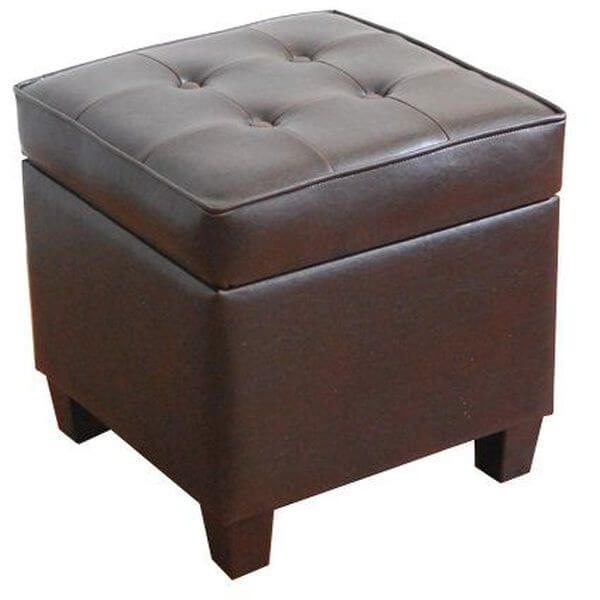 Leatherette Tufted Square Storage Ottoman with Hinged Lid