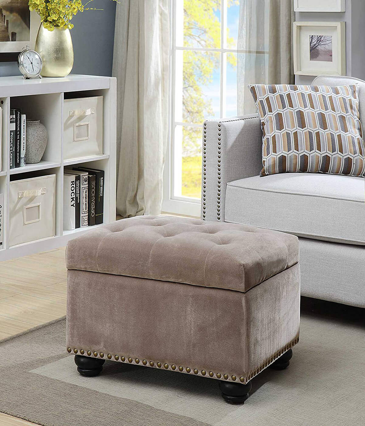 Convenience Concepts Storage Ottoman in Velvet Taupe