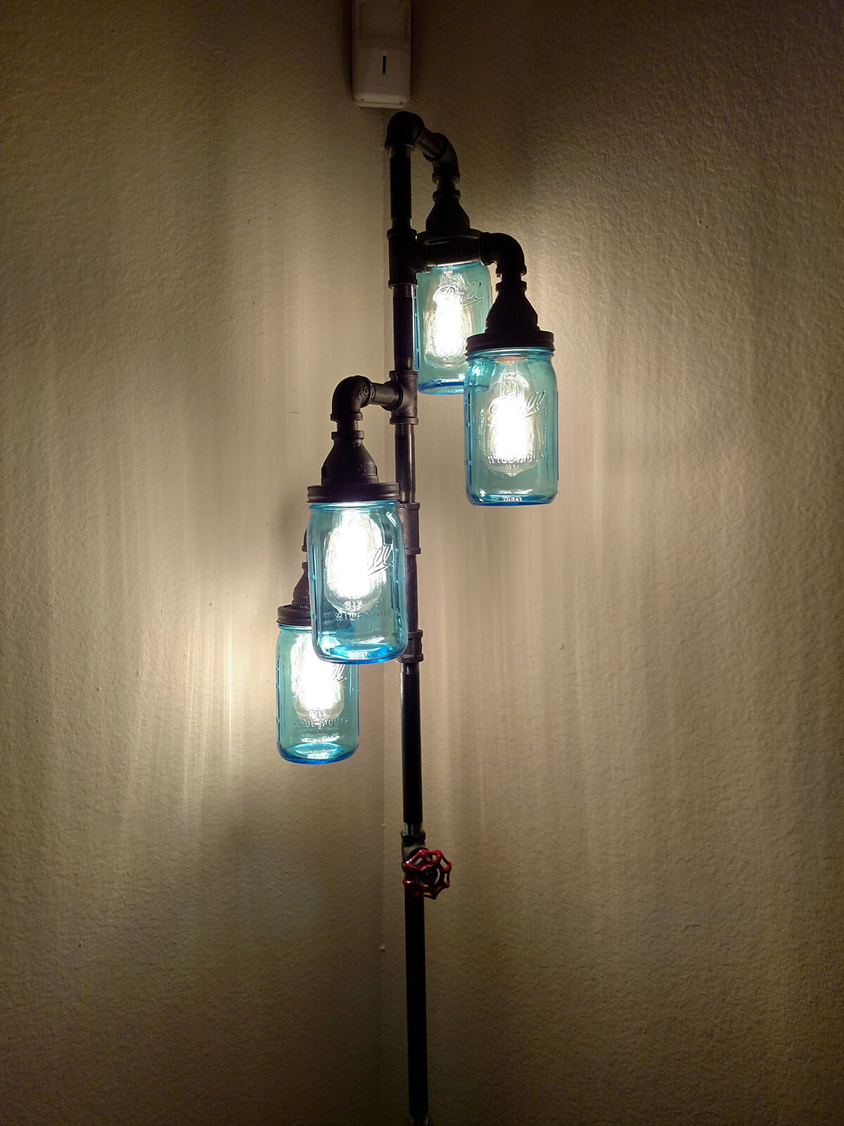 Mason Jar Lampshades on Metal Lamp