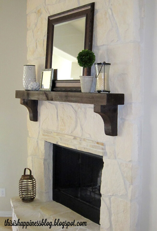 Modern Farmhouse White Stone Fireplace with Mahogany Accents