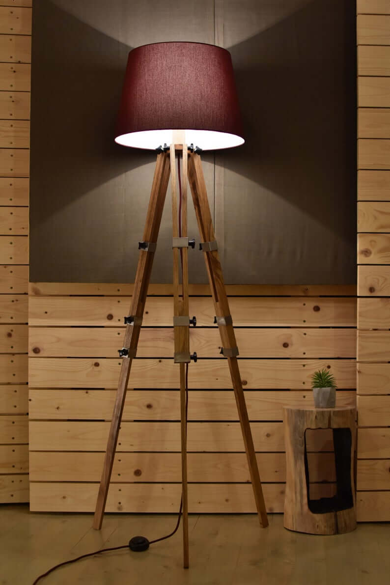 Wood Tripod Floor Lamp with Brown Lampshade