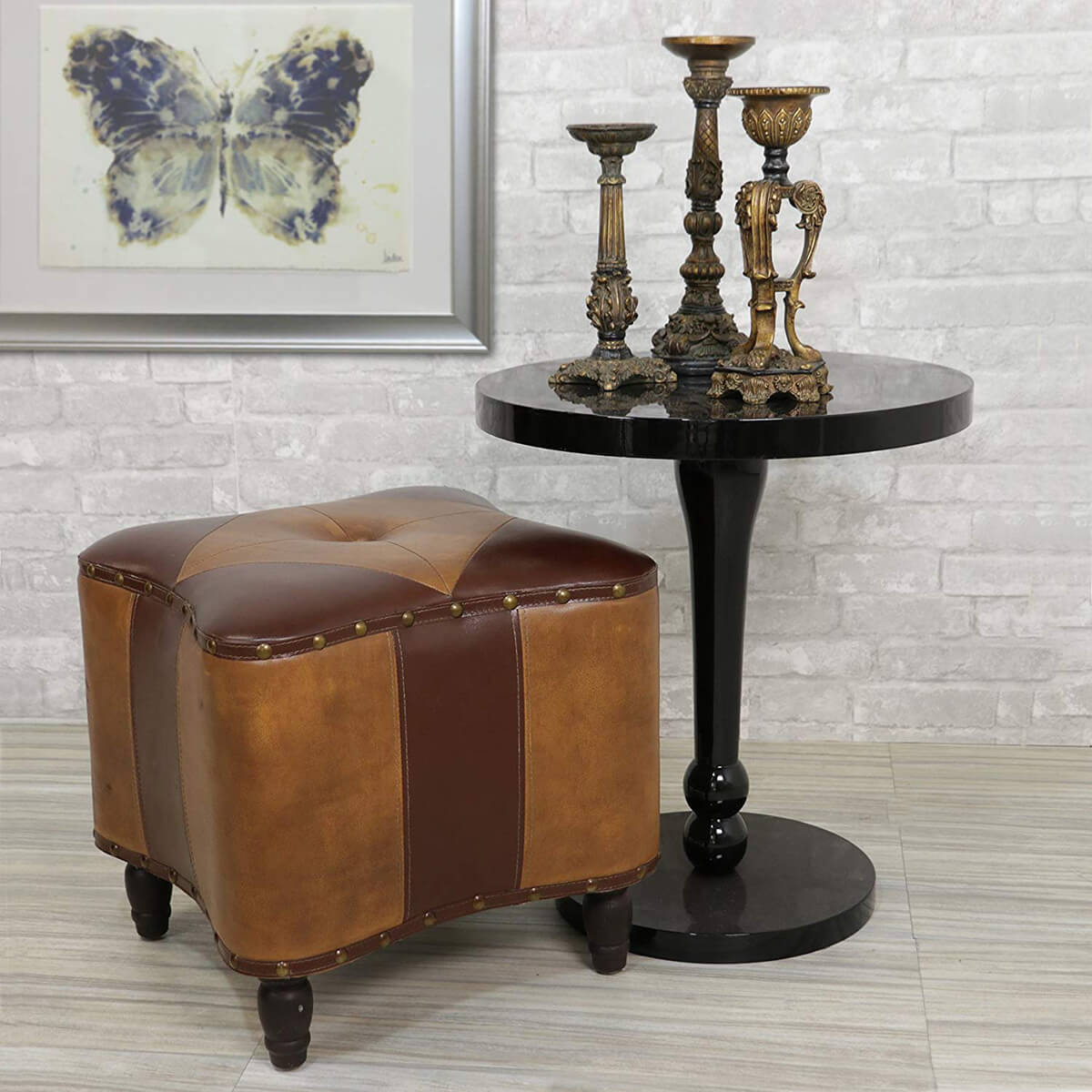 TIC Collection Faux Leather Morocco Style Ottoman