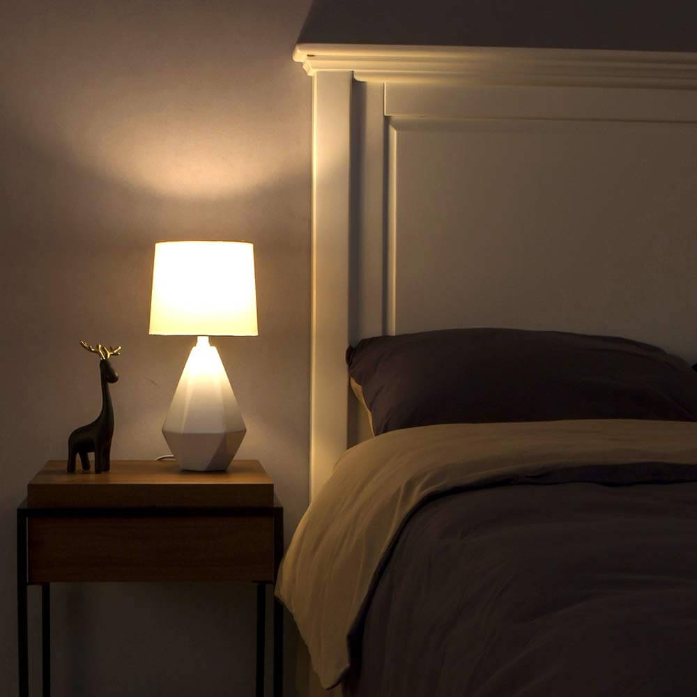 Geometric White Ceramic Bedside Lamp