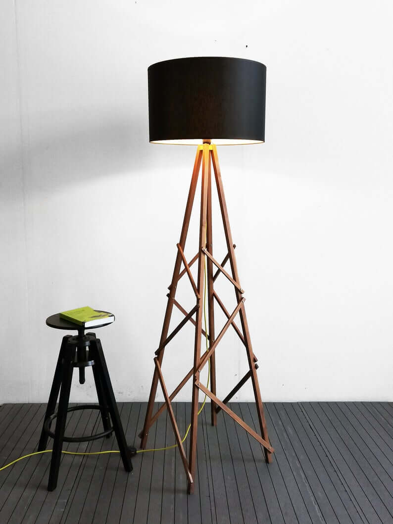 Four Legged Wooden Lamp with Black Shade