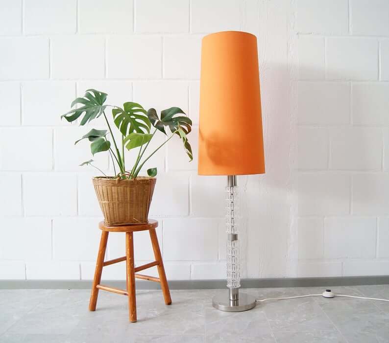 Orange Lamp on Chrome and Glass Stand