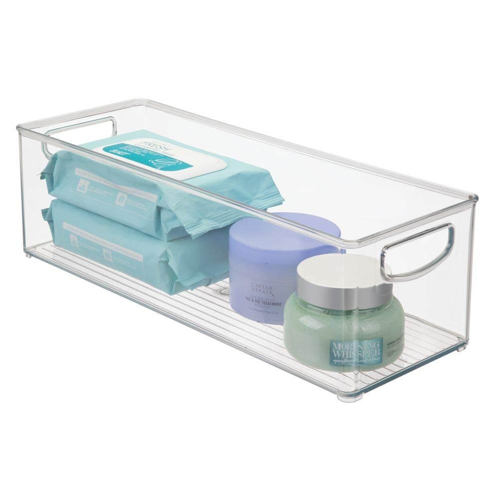 Clear Plastic Stackable Small Bathroom Storage Bins Homebnc