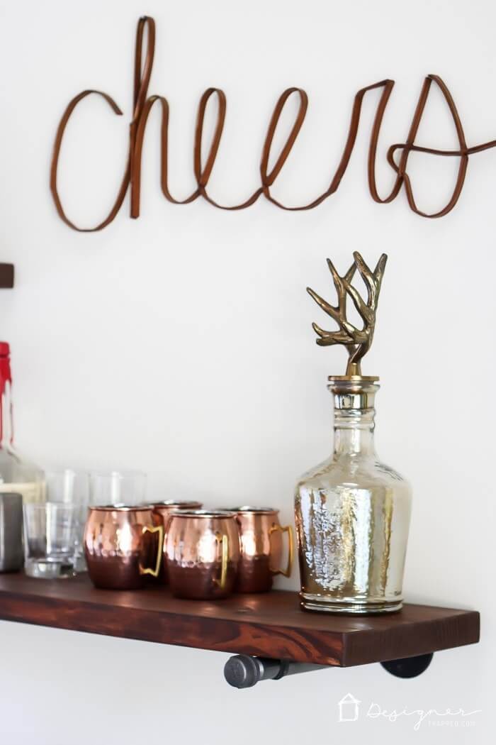 Minimalist Floating Bar Shelves with Iron Pipe Brackets