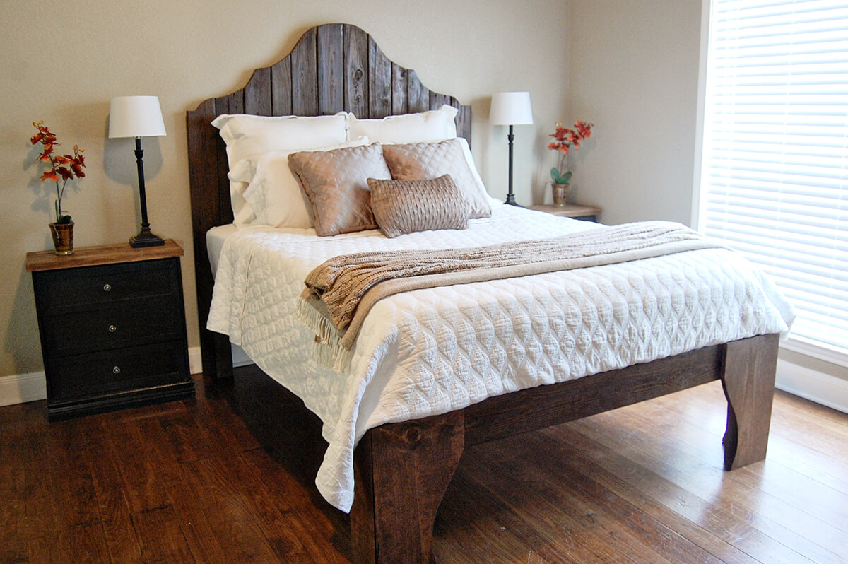 Raised Wooden Platform Bed with Pallet Headboard