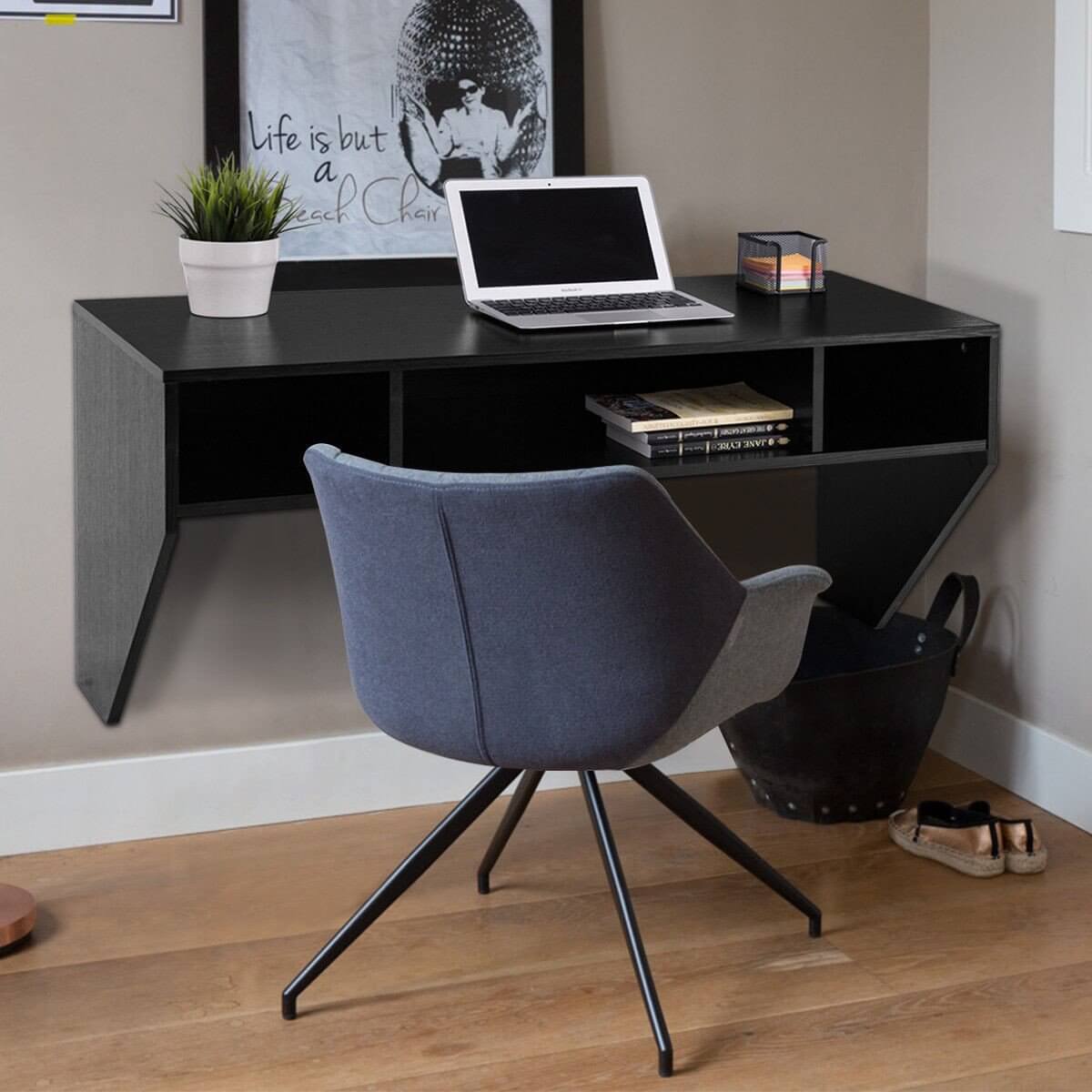 Black Simple Home Office Desk Idea